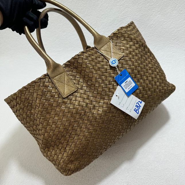 Sold Bottega Veneta Cabat Medium Intreccio Leather Tote Bag Gold