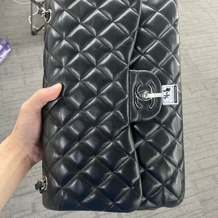 Chanel Classic Flap Jumbo Black Lambskin Leather Double Flap Silver Hardware 2012