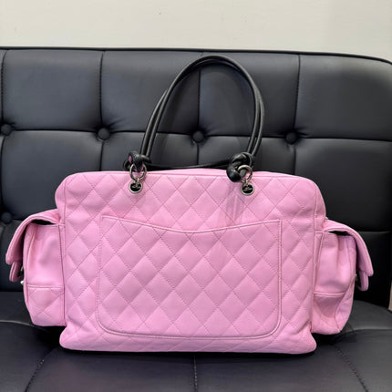 Chanel Cambon Large Pink Calfskin Leather Double Strap Handbag