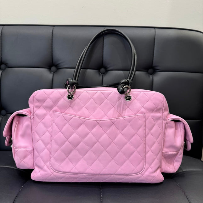 Chanel Cambon Large Pink Calfskin Leather Double Strap Handbag