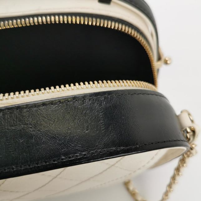 Chanel White and Black Small Crumpled Calfskin Vanity Case Crossbody Bag