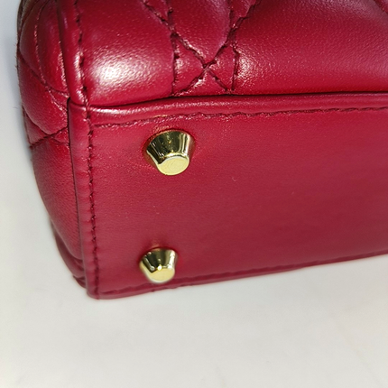 Lady Dior Mini Red Lambskin Leather Gold HW Chain Strap