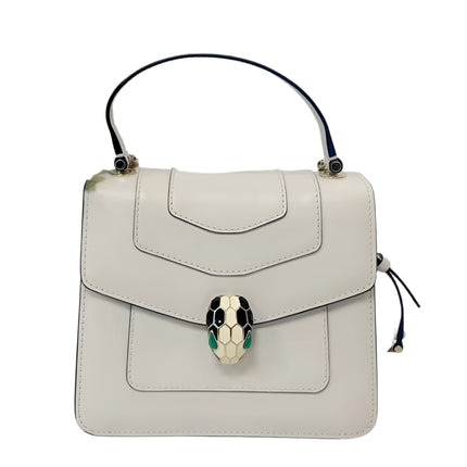 Bvlgari Serpenti Forever Small Leather Top Handle Crossbody Bag White-Luxbags