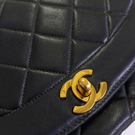 Chanel Diana CC Flap Bag Medium Vintage Black Lambskin Leather with 24k Gold HW, 1991-1994