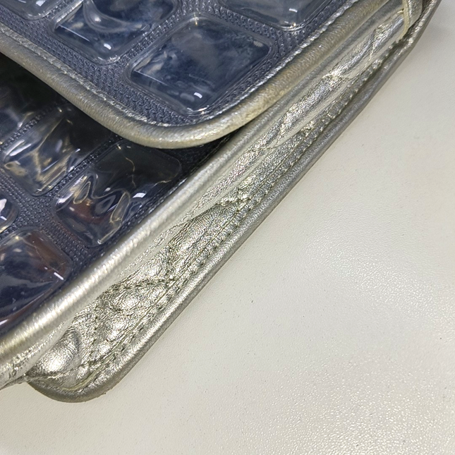 Chanel Ice Cube Chocolate Bar Classic Flap Metallic Silver PVC with Leather