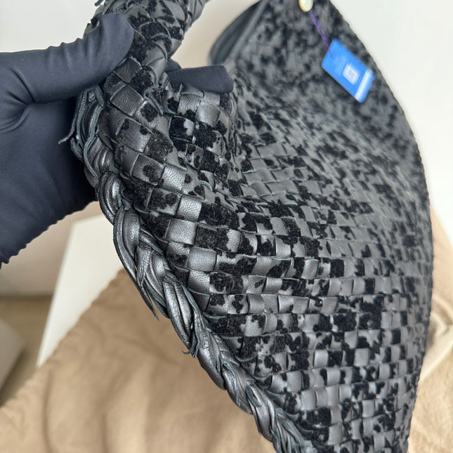 Sold Bottega Veneta Veneta Hobo Medium Leather and Velvet Black 47cm