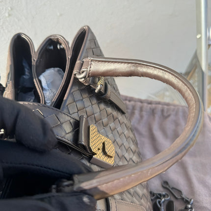 Bottega Veneta Roma Handbag Bag Intrecciato Nappa Leather Chocolate Brown Small 30cm
