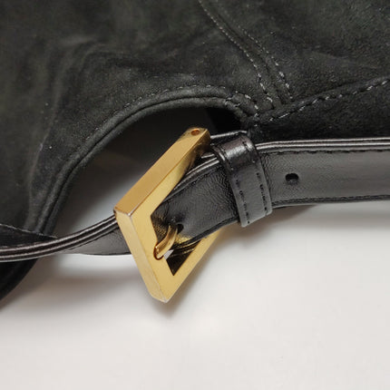 Fendi Mamma Baguette Black Suede Leather Red Buckle