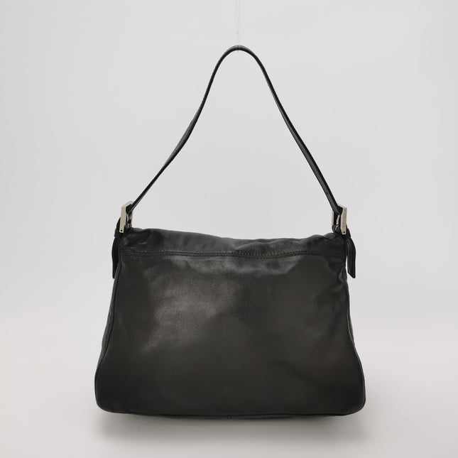 Fendi Mamma Baguette Black Lambskin Leather Green Enamel Buckle