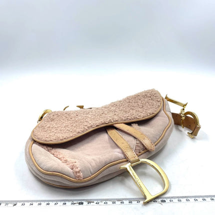 Dior Saddle Vintage Shoulder Bag Medium Shearling and Ostrich Leather Pink