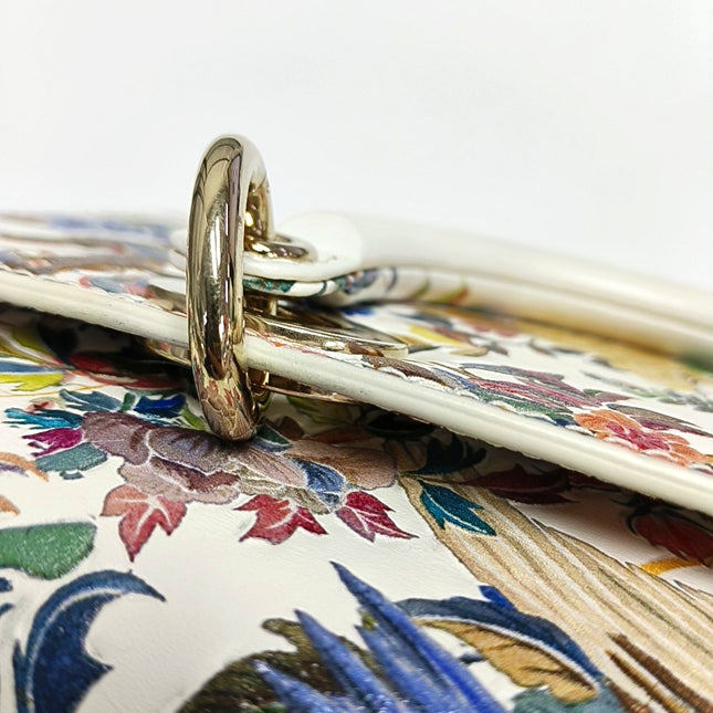 Lady D-Joy Medium Bird and Flower Embroidery Calfskin Leather