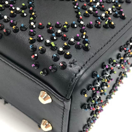 Lady Dior Mini Black Calfskin Leather with Multicolor Crystals Gold Hardware
