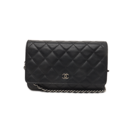 Chanel Wallet on Chain Classic Flap Black Lambskin Leather Silver Hardware-Luxbags