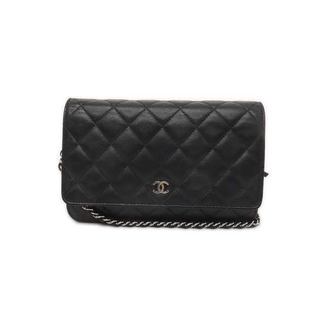 Chanel Wallet on Chain Classic Flap Black Lambskin Leather Silver Hardware-Luxbags