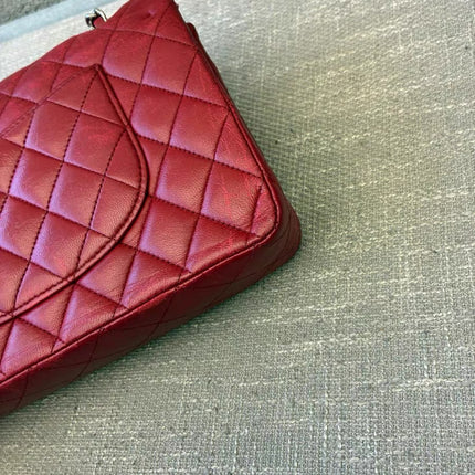 Chanel Classic Flap Medium Red Lambskin Leather with Silver Hardware 2012-13