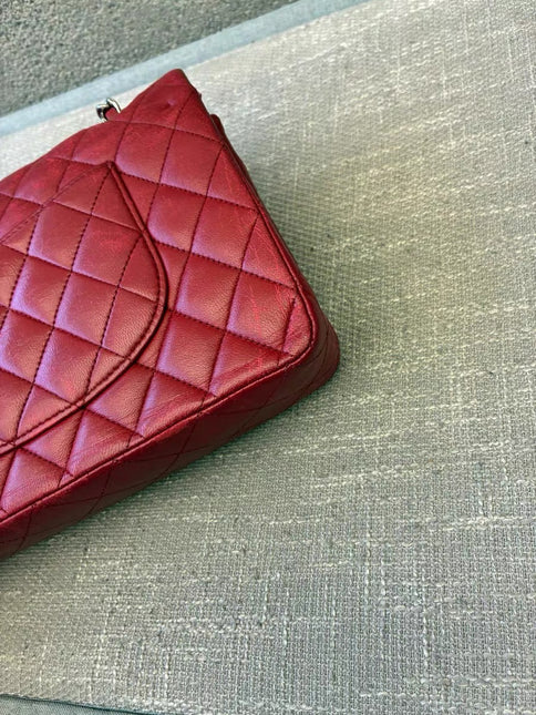 Chanel Classic Flap Medium Red Lambskin Leather with Silver Hardware 2012-13