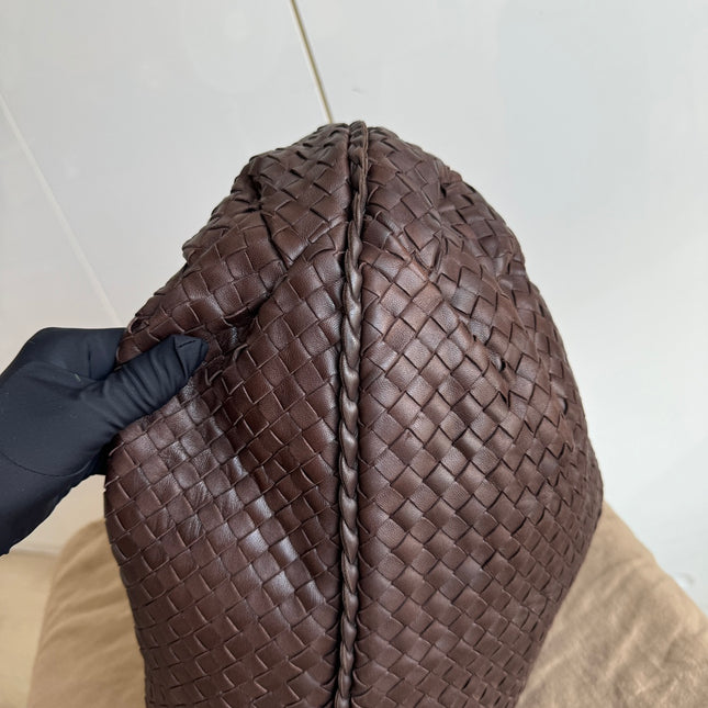 Sold Bottega Veneta Belly Hobo Intreccio Lambskin Leather Dark Chocolate Brown Large 50cm