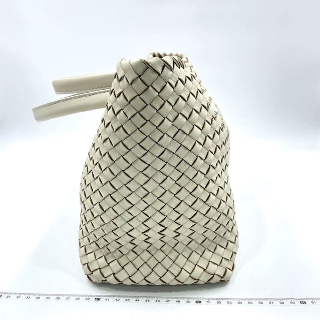 Sold Bottega Veneta Cabat Tote Small/Medium Intreccio Cream White Leather and Suede Lining 32cm
