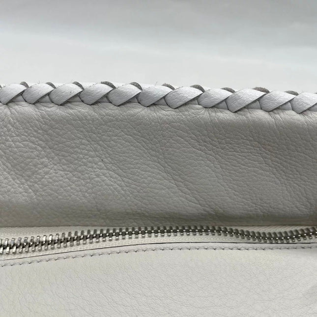 Loewe Puzzle Small Leather Woven Braided White Crossbody Bag