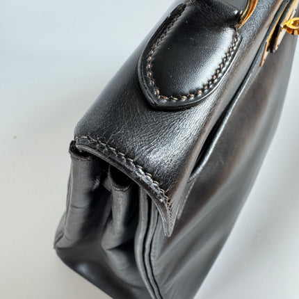 Hermes Kelly 32 Retourne Black Box Leather Gold HW 1987