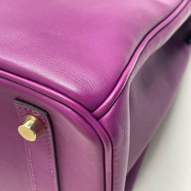 Hermes Birkin 30 HSS Special Order Anemone Purple Swift Leather Mango Yellow Interior GHW, 2017