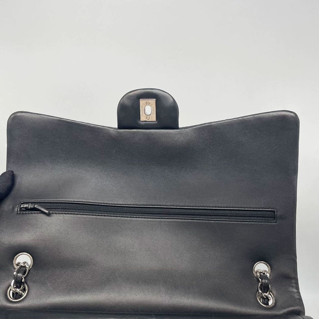 Chanel Classic Flap Maxi Black Lambskin Leather Double Flap Silver Hardware 2011-2012