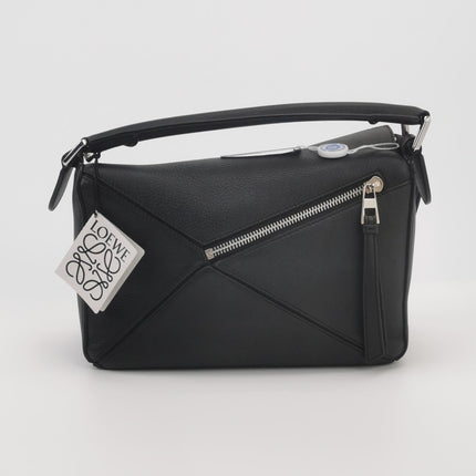 Loewe Puzzle Small Black Grained Leather White Logo