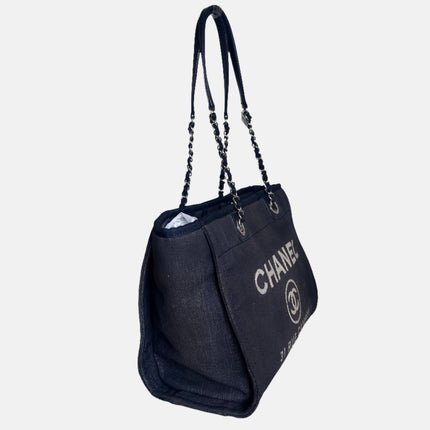Sold Chanel Deauville Tote 2016 Medium Navy Denim Top Handle Shoulder Bag