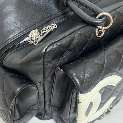 Chanel Cambon Multi-pocket Ligne Reporter Bag Large Black Calfskin Leather White Logo