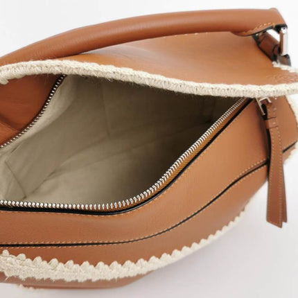 Loewe Puzzle Calfskin Crochet Trim Medium Caramel Tan Leather Bag