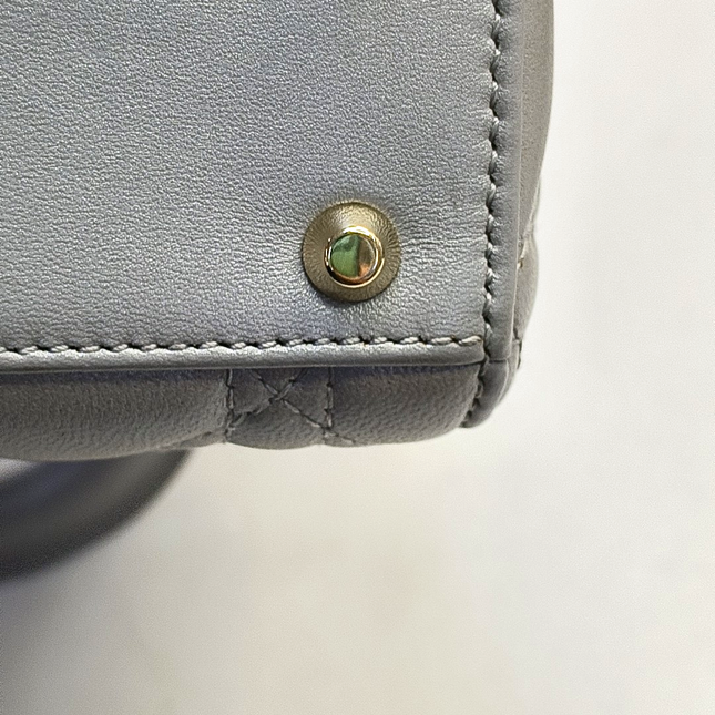 Lady Dior Mini Pearlescent Grey Cannage Lambskin Gold Hardware Chain Strap