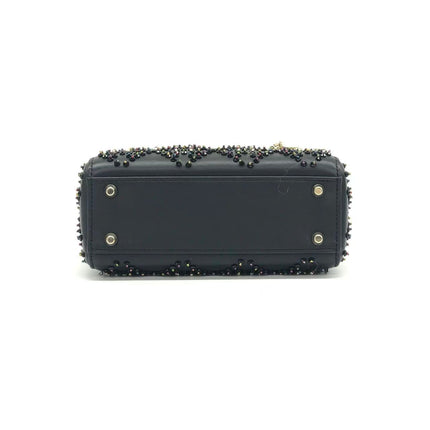 Lady Dior Mini Black Calfskin Leather with Multicolor Crystals Gold Hardware