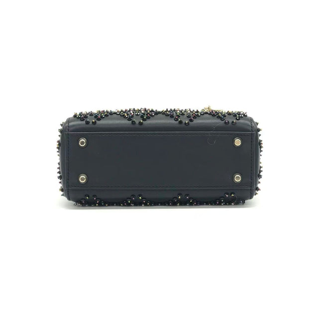 Lady Dior Mini Black Calfskin Leather with Multicolor Crystals Gold Hardware