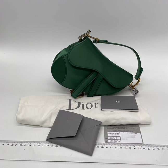 Dior Saddle Mini 2019 Silk Emerald Green with crystals