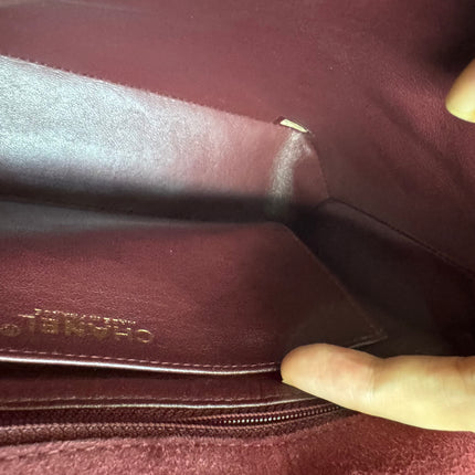 Chanel Vintage Medium Flap Top Handle Bag Burgundy Suede Leather 1997-1999