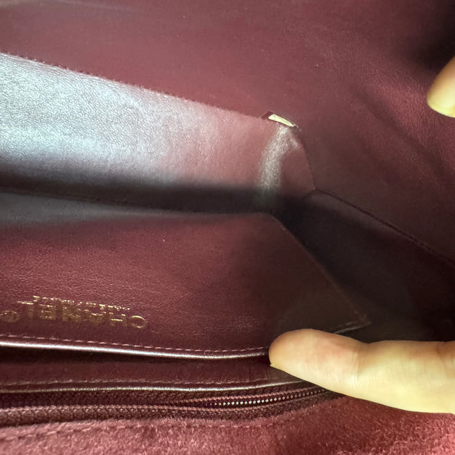 Chanel Vintage Medium Flap Top Handle Bag Burgundy Suede Leather 1997-1999