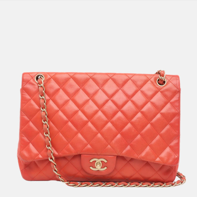 Sold Chanel Classic Flap 2009 Maxi Red Lambskin Leather Gold-tone Hardware