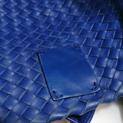 Bottega Veneta Cabat Small Intreccio Leather Tote Bag Navy Blue