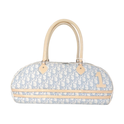 Dior No. 1 Rasta Trotter Bowling Bag Blue Oblique Canvas White Patent Leather-Luxbags