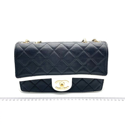 Chanel Graphic Medium Flap Bag Black Lambskin Leather White Edge