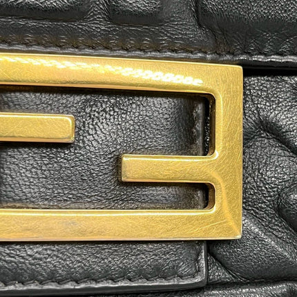 Sold Fendi Baguette Black Leather 3D FF Motif Crossbody bag Medium