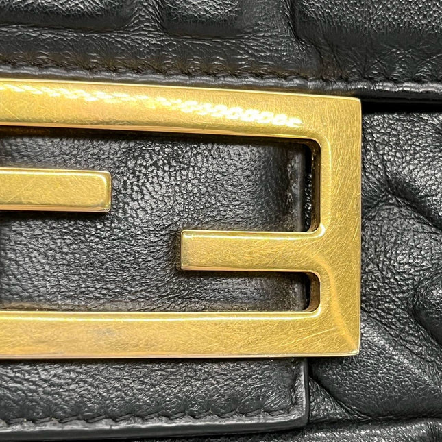 Sold Fendi Baguette Black Leather 3D FF Motif Crossbody bag Medium