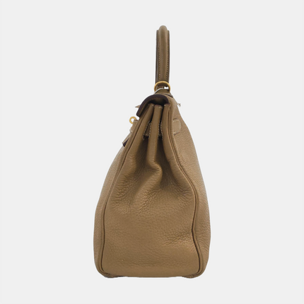 Hermes Kelly 32 Retourne Biscuit Brown Clemence Leather Gold Hardware Double Ring