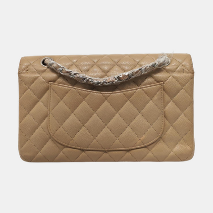 Chanel Timeless Classic Flap Medium Beige Caviar Leather Silver Hardware, 2005-2006