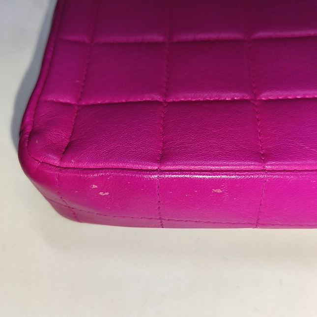 Chanel East West Chocolate Bar Fuchsia Pink Leather 24k Gold hardware