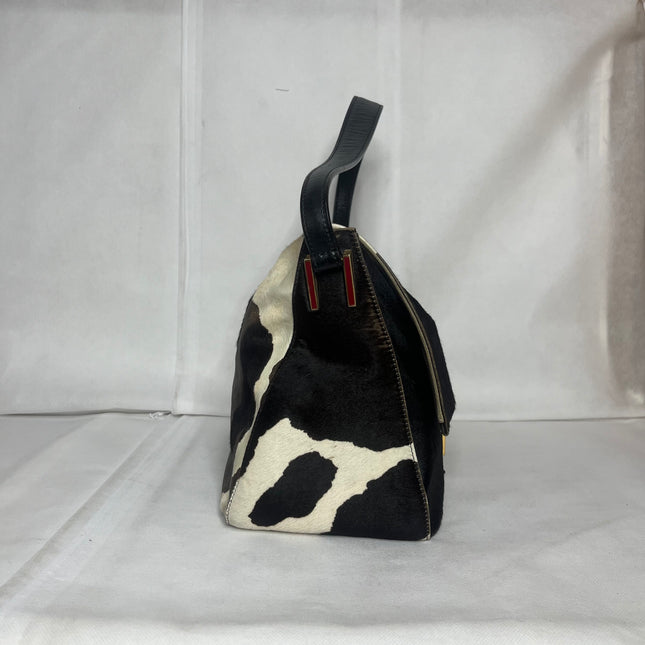 Fendi Mamma Baguette Large Pony hair in Cow Print Black and White