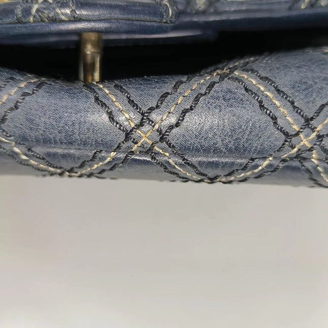 Sold Chanel Classic Flap 2014 Medium Navy Fabric Diamond Quilting Crossbody Bag