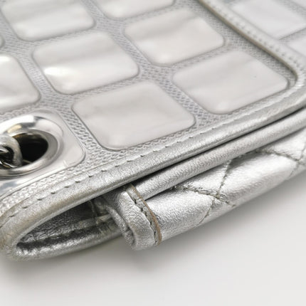 Chanel Ice Cube Chocolate Bar Classic Flap Metallic Silver PVC with Leather