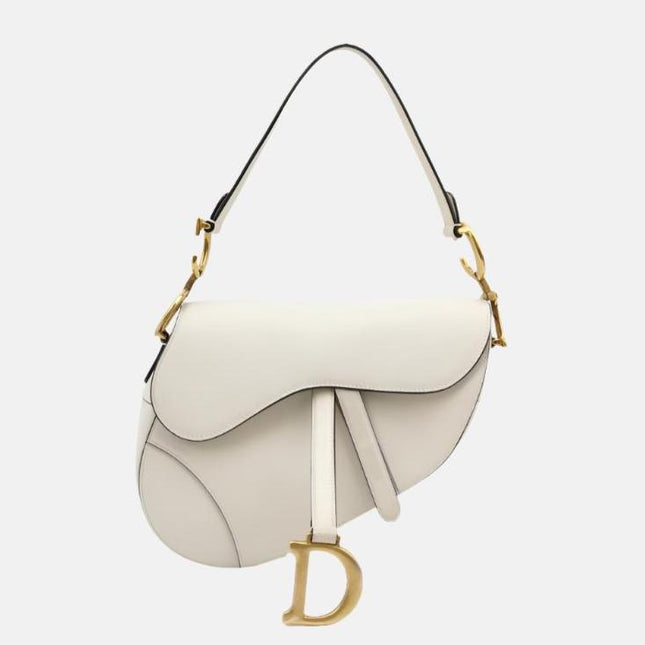 Dior Saddle Medium White 2019 Grained Leather Handbag-Luxbags