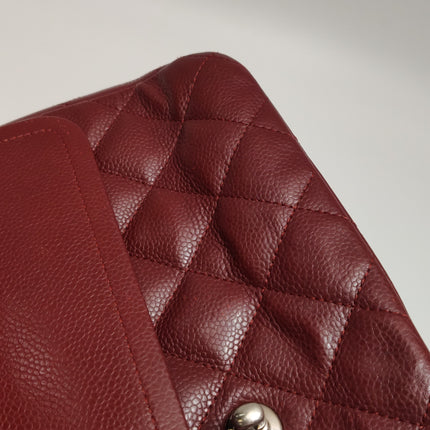 Chanel Classic Flap Jumbo Dark Red Caviar Leather Double Flap Silver Hardware